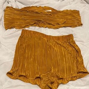 Golden Pleated Two-Piece Set